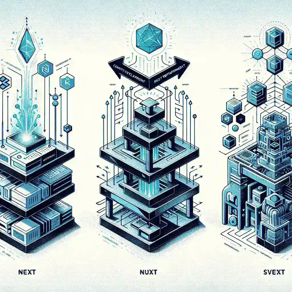 "Comparison chart illustrating key features and differences between Next.js, Nuxt, and SvelteKit web frameworks in the article 'Comparing Web Frameworks: Next.js vs Nuxt vs SvelteKit'."